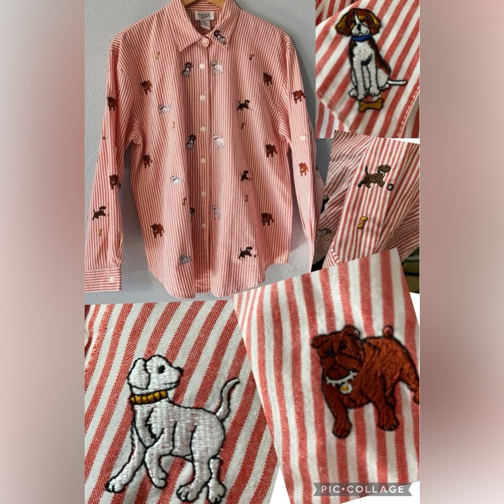 TEDDI Vintage 80’s Embroidered Dog Long Sleeve Collar Houndstooth